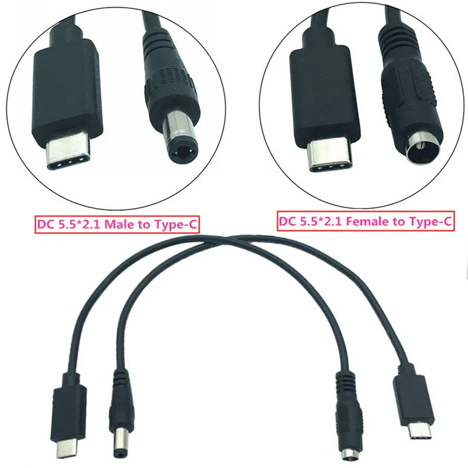 

DC 5.5 X 2.1mm Female Male jack to Type-C USB 3.1 Male Plug cable DC Power Connector Adapter DC to Type c male 3A 0.2M