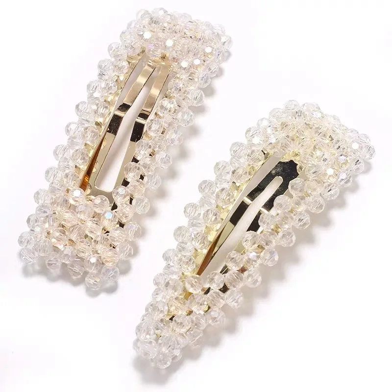 Женская заколка для волос с кристаллами и бусинами золотистая Геометрическая