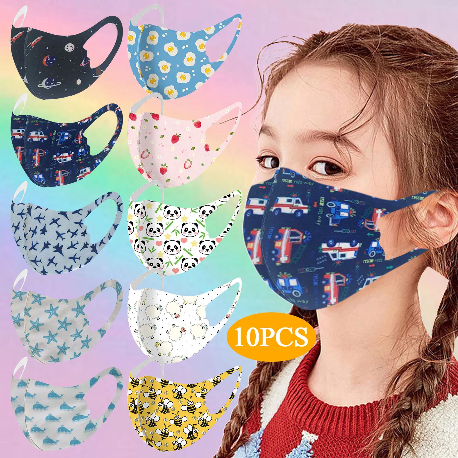 

10pcs Child Face Masks Cartoons Print Dust Masks Children Kids Girls Ice Silk Protection Mouth Mask School Party Decoration Mask