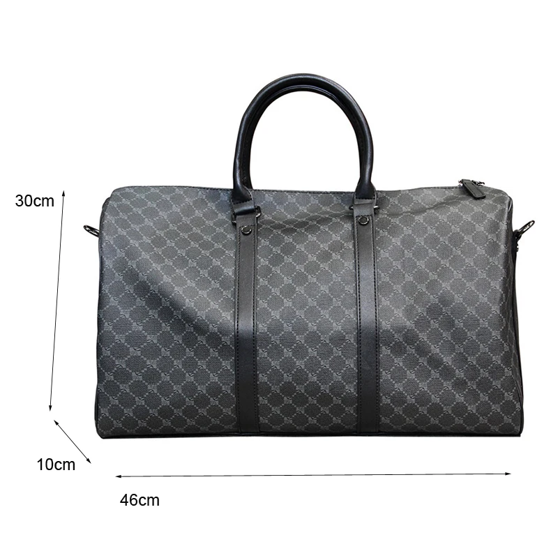 Fashion Men Travel Tote Bags Leather Plaid Trips Handbags Travel Duffle Black Shoulder Bags For Male Large Handbag Business