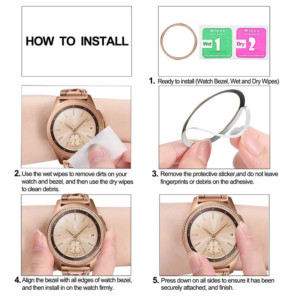 

For galaxy Smart Watch Cover For Samsung Galaxy Watch 46MM 42MM Bezel Ring Smart Accessories Adhesive Cover Anti Scratch Metal
