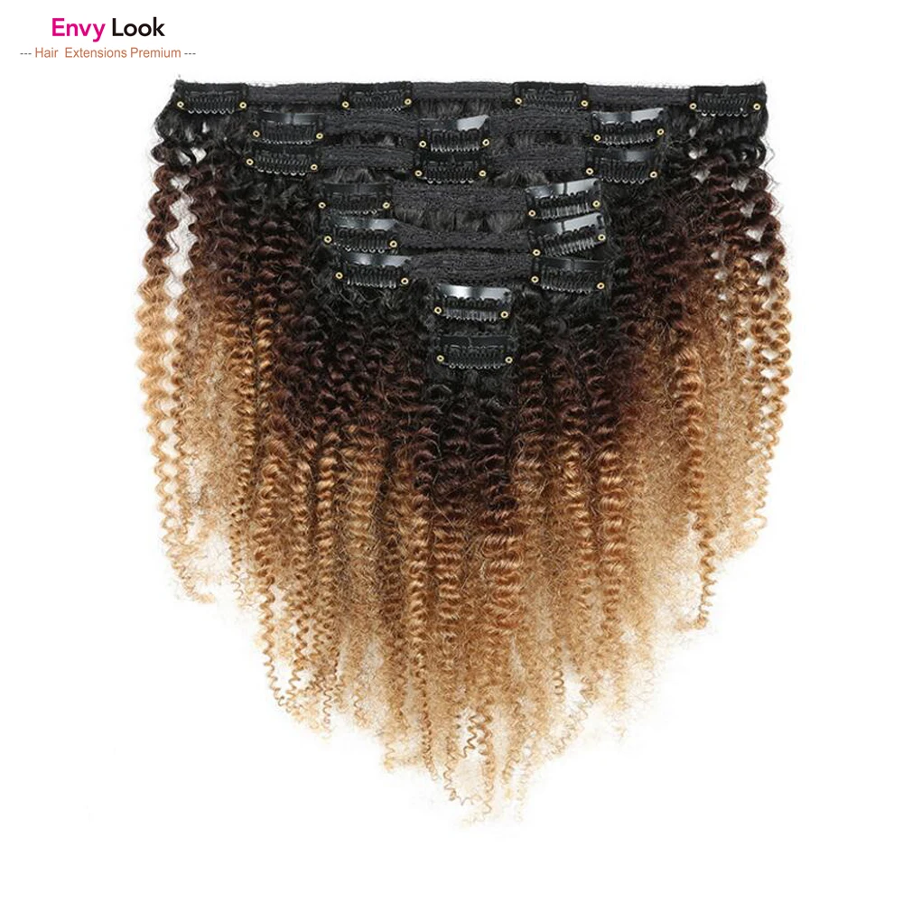Envy Look Ombre 1B 27 афро кудрявые бразильские человеческие волосы 8 шт. 18 зажимов 120 г