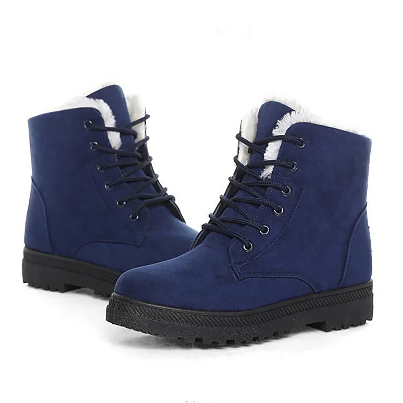 

Warm flock solid lace-up breathable ankle boots women shoes 2019 fashion winter shoes women round toe winter snow boots