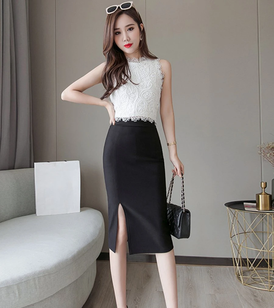 Faldas Mujer Moda Женщин Юбка-карандаш с высокой талией Черный Колен Сексуальные Офисные Дамы Корейский Bodycon Красные юбки Плюс Размер
