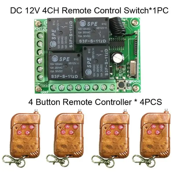 1 Receiver and 4 RC 433 МГц Универсальный беспроводной пульт дистанционного управления DC 12 В 4CH релейный модуль приемника RF 4 кнопки светильник ворота гаража дистанционное управление - Цвет: 1 Receiver and 4 RC