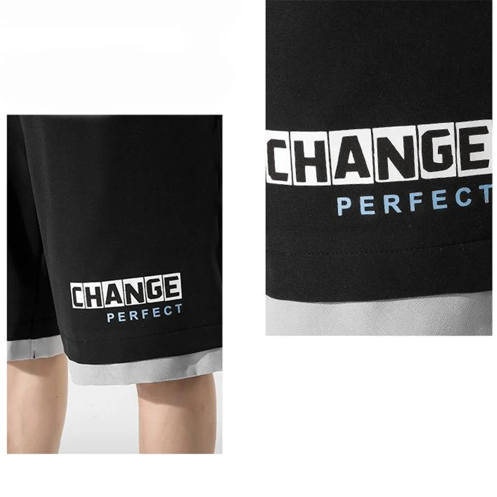 

FOJAGANTO 2021 Summer Shorts Ins Trend Korean Version of Double Color Matching Letter Printing Loose Rope Casual Shorts