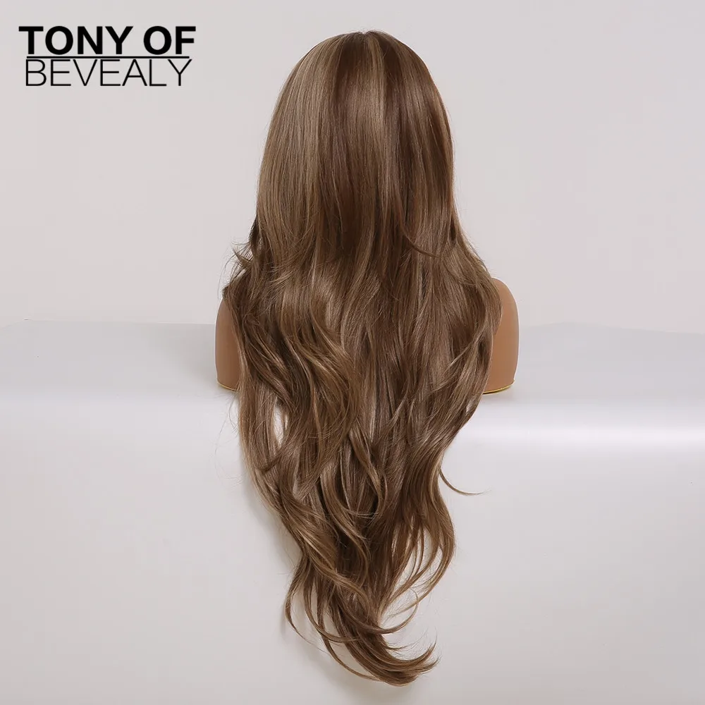 Длинные волнистые коричневые прямые кружева спереди Синтетические