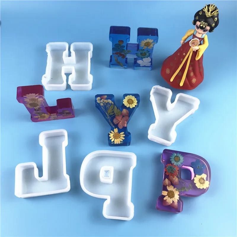 Juego de moldes de 26 letras de gran tama&ntilde;o, DIY, molde de resina Epoxy A-Z de silicona, molde de alfabeto, Kit DE FABRICACI&Oacute;N de colgantes, suministros-3
