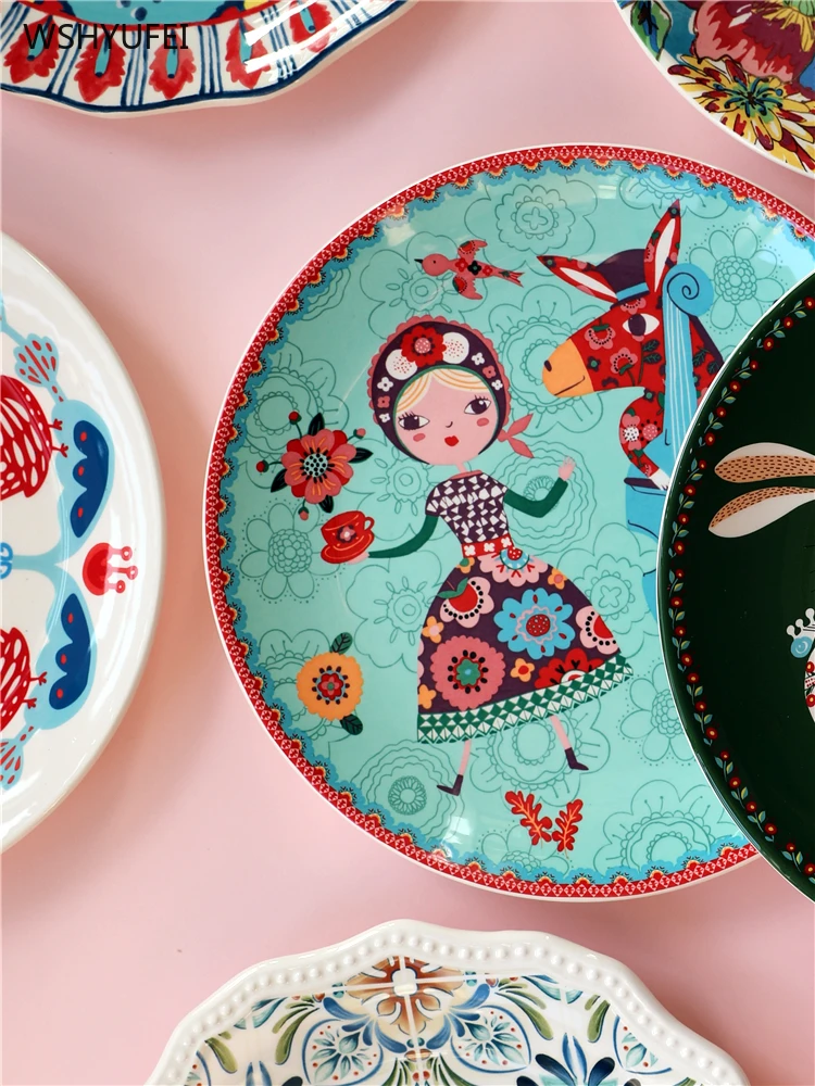 1 шт. креативная керамическая тарелка окрашенные цветы домашняя декоративная для