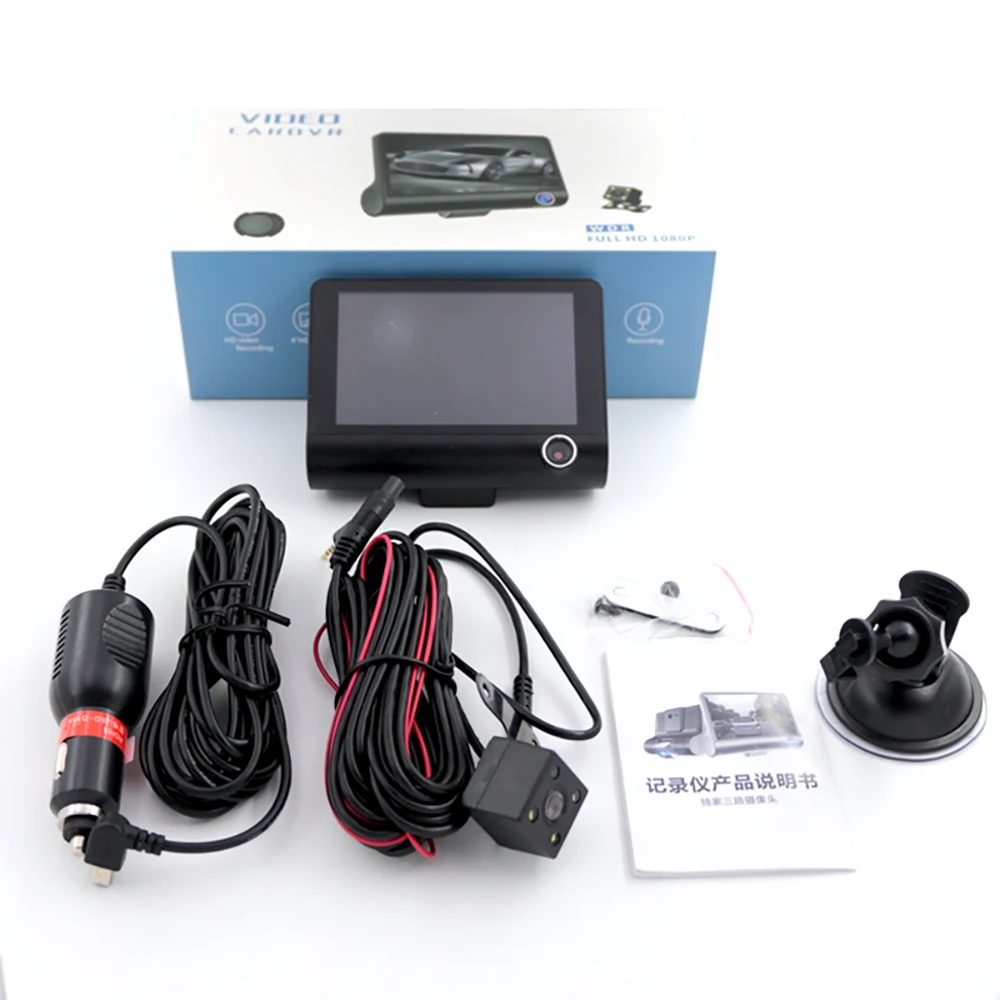 

Full HD 1080P 4.0-Inch Driving Recorder DVRS 3 Lens Night Vision Dashcam 8 Lights Rear View Camera Reversing Image Registrator