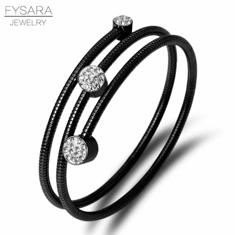 FYSARA, тройной провод, браслеты и браслеты для женщин, нержавеющая сталь, золото, черное сердце, круглый кристалл, амулет, ручной браслет