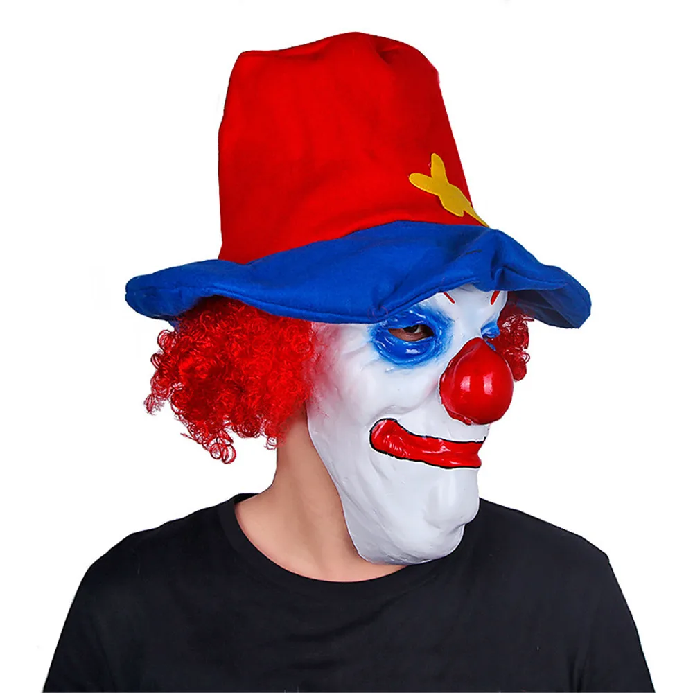 Страшная маска на Хеллоуин клоун латекс полная для лица большой рот красный нос