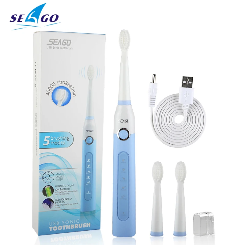 Seago SG507B электрические зубные щетки, звуковая автоматическая щетка для взрослых с таймером, перезаряжаемая USB электрическая зубная щетка, водонепроницаемая подарочная коробка