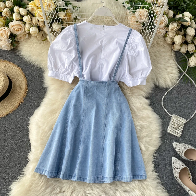 Женский джинсовый комплект из 2 предметов облегающее платье на бретельках с