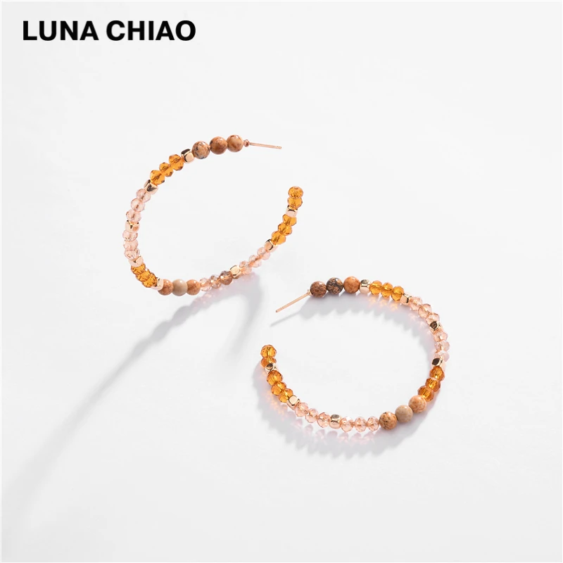 LUNA CHIAO разноцветные стеклянные хрустальные серьги-кольца из натурального камня с бисером Большие для женщин