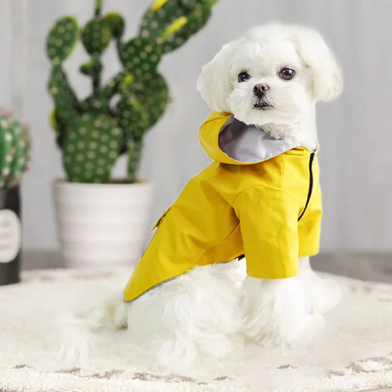 Желтый плащ для собак с капюшоном светоотражающая легкая дождевая куртка пончо