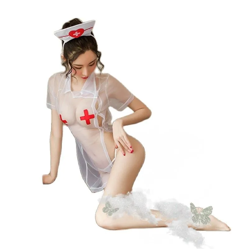 

Соблазнительный костюм медсестры для косплея, соблазнительный костюм для ролевых игр, сетчатый прозрачный костюм медсестры с боковой план...