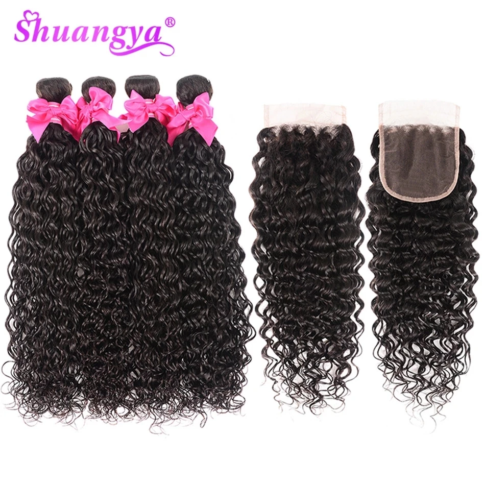 Shuangya Малазийская волна воды с 13X4 кружевной фронтальный 100% Remy 3/4 пряди фронтальным
