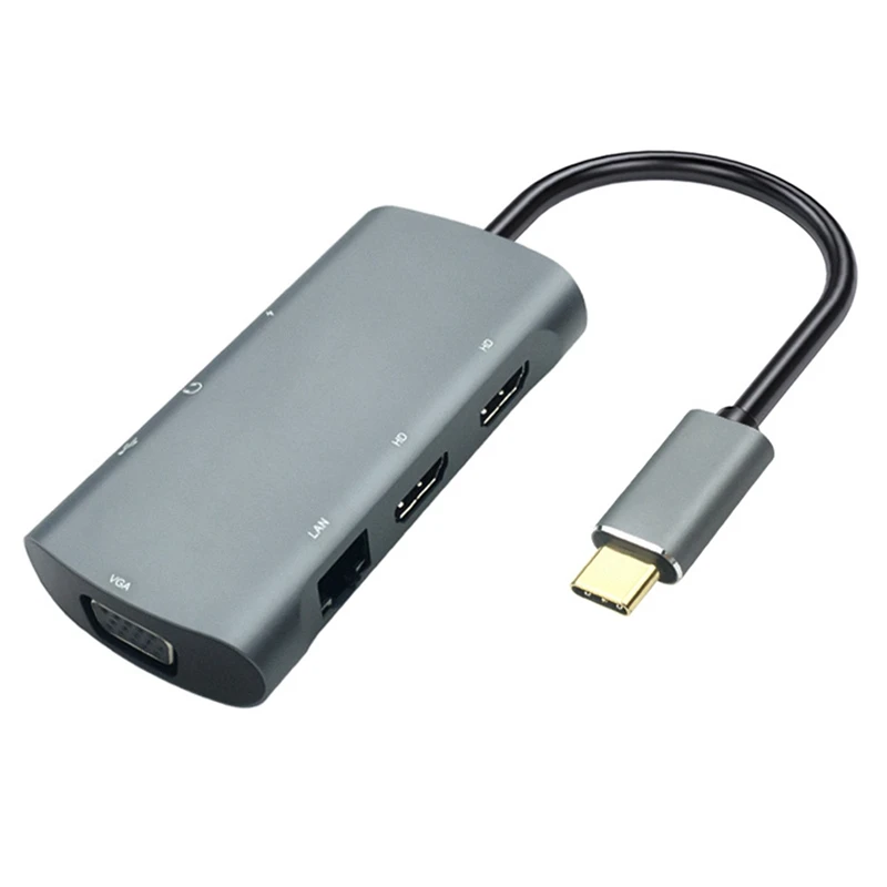 

Переходник концентратор USB Type C 7 в 1 Type C/HDMI VGA RJ4 Hub