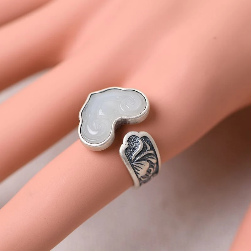 

GAGAFEEL Ethnic Style Open Ring Adjustable Natural Stone Rings for Women 925 Silver Good Luck Ring Best Gifts Vintage Jewelry