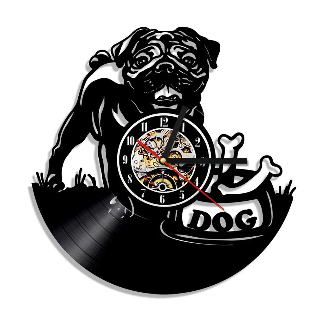 Настенные виниловые 3d часы с изображением английского бульдога мопса