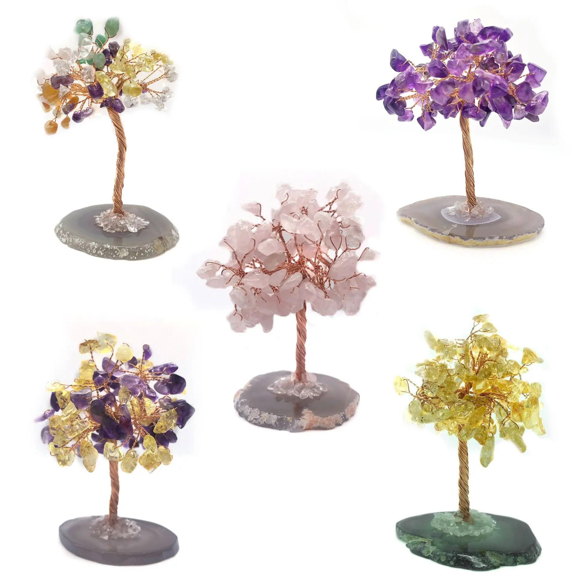 Ручная работа целебное Хрустальное дерево денег с агатом ломтиками основа