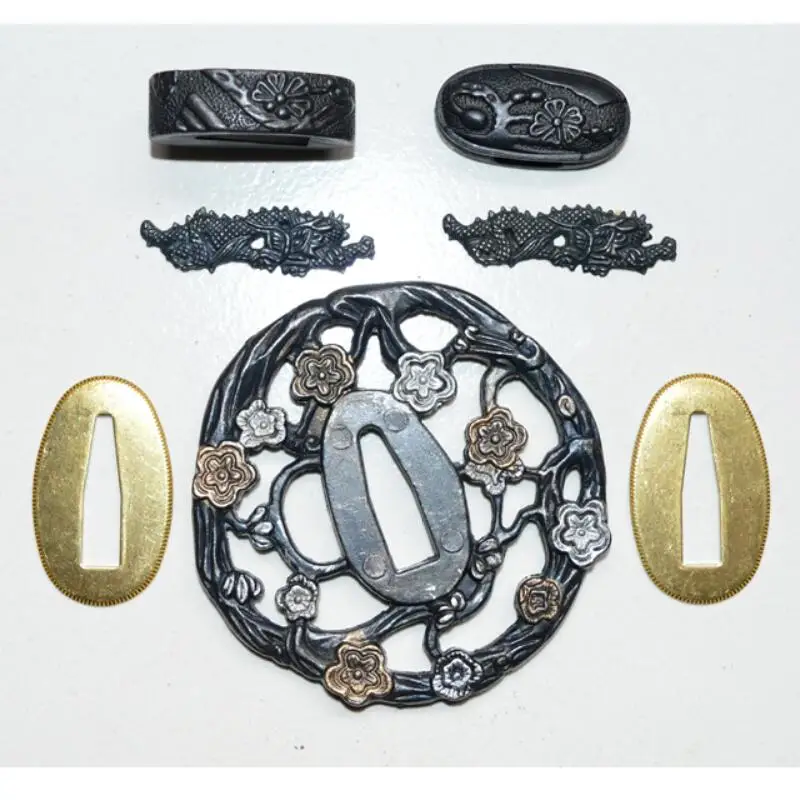 Beautiful Flower Alloy Tsuba Menuki Fuchi kashira Seppa Spacer For Japanese Samurai Katana Sword Tanto | Дом и сад
