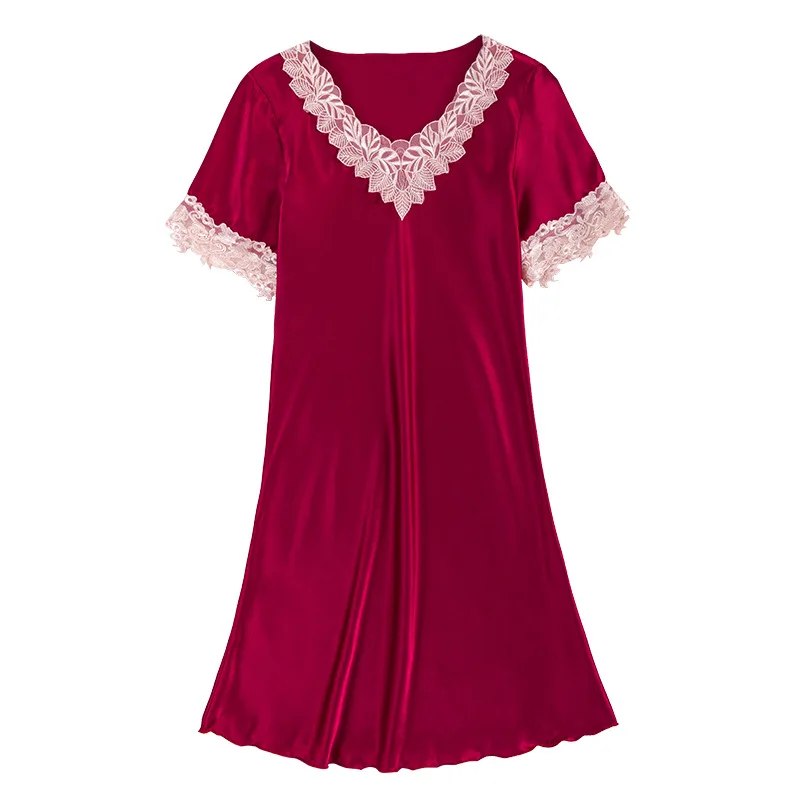 

Women's Summer Ice Silk Pajamas Short Sleeve Nightdress Women's Summer Home Wear Night Dress