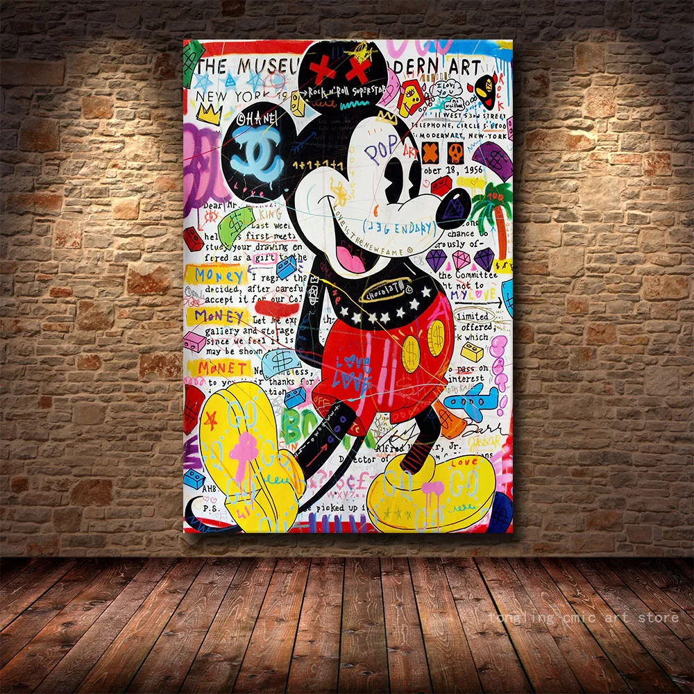 

Красочные Disney с Микки-Маусом картина мыши фон с изображением граффити на стене в стиле протестного уличного искусства картина холст Картин...