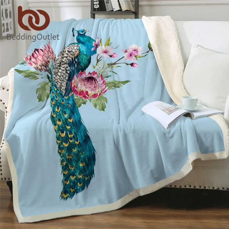Постельное белье в виде павлина птицы пледы для кровати цветущие цветы сакуры