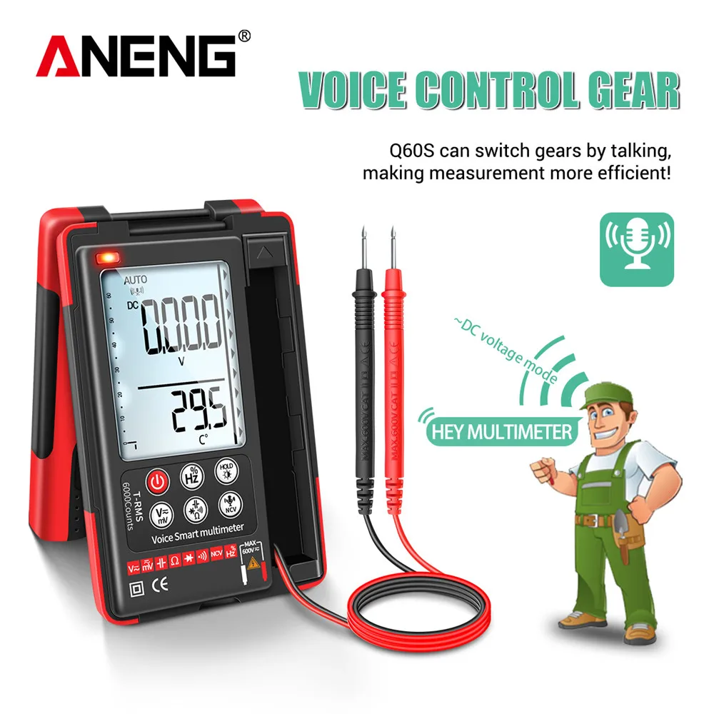 

ANENG Q60S Professional Digital Multimeter Smart Voice Control Auto Range Voltage Indicator Voltmeter Multimeter Tester Tools