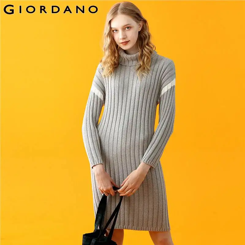 Giordano женское платье с высоким воротом контрастного цвета с длинными рукавами Vestidos 12 иглы вязание теплый халат Femme 05469888