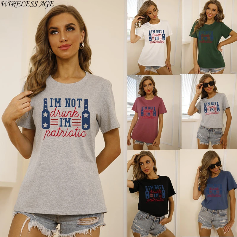 

WIRELESS AGE T Shirt Women Round Neck Short Sleeve Wine Bottle Letters Printed Slim Sexy Casual Lady Tops Summer Fashion Wild