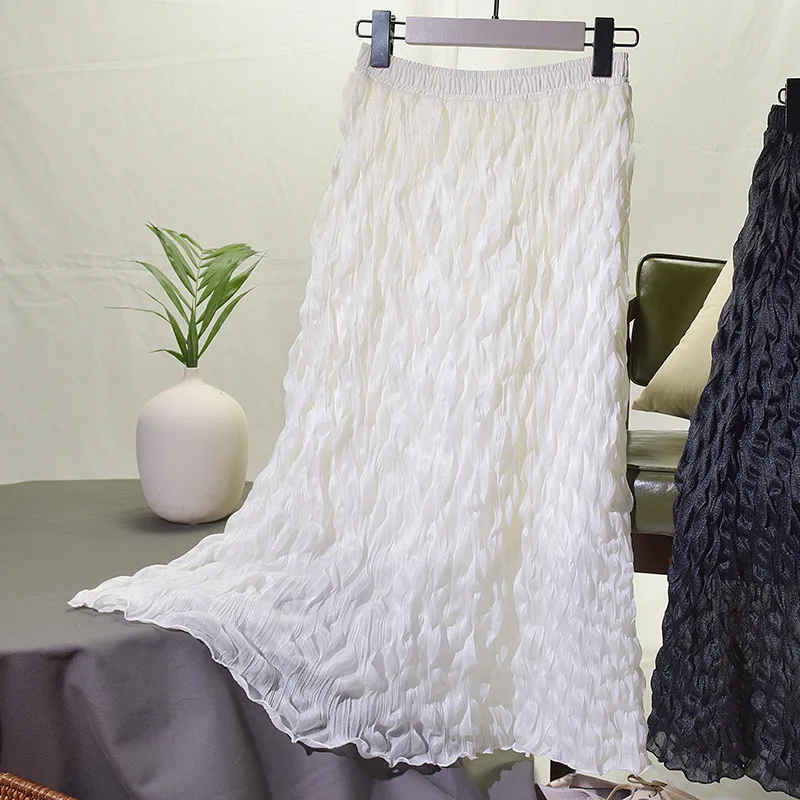 Женская длинная юбка в стиле бохо белая двухслойная плиссированная хорошего