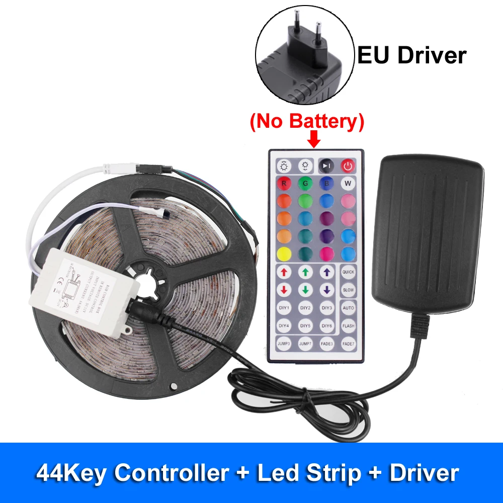EU-44key-comm 60 светодиодов/м 5 м Водонепроницаемая Rgb Светодиодная лента 5050 2835 3528 SMD 12 В Диодная Лента светодиодная Rgb лента Bande Tiars светодиодные полосы 12 в набор переменный ток - Испускаемый цвет: EU-44key-comm