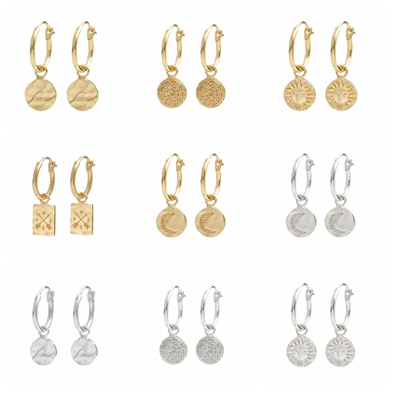 

BOAKO 100% Real Silver S925 Earrings 2021 Trend Earrings For Women Moon Pattern Drop Earrings Jewelry Pendientes Mujer Aretes