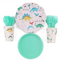 40pcset jurassic theme disposable tableware birthday decoration baby shower plate napkins forks spoon tablecloth party supplies