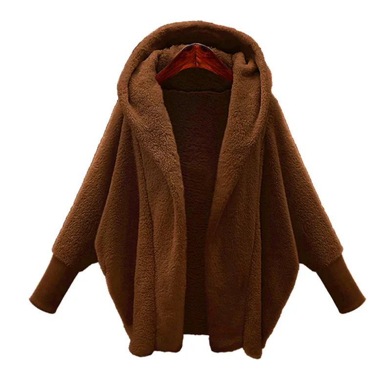 

Women Autumn Winter Hooded Coat Fluffy Plush Warm Hoodies Jacket Female New Fashion Long Sleeve Solid Color Outwear Overcoat