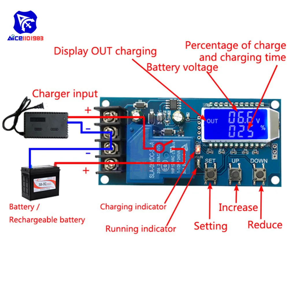 Diymore XY-L30A NC контроль зарядки аккумулятора модуль цифровой полное выключение питания защита от перезаряда переключатель 6-60 в с ЖК-дисплеем
