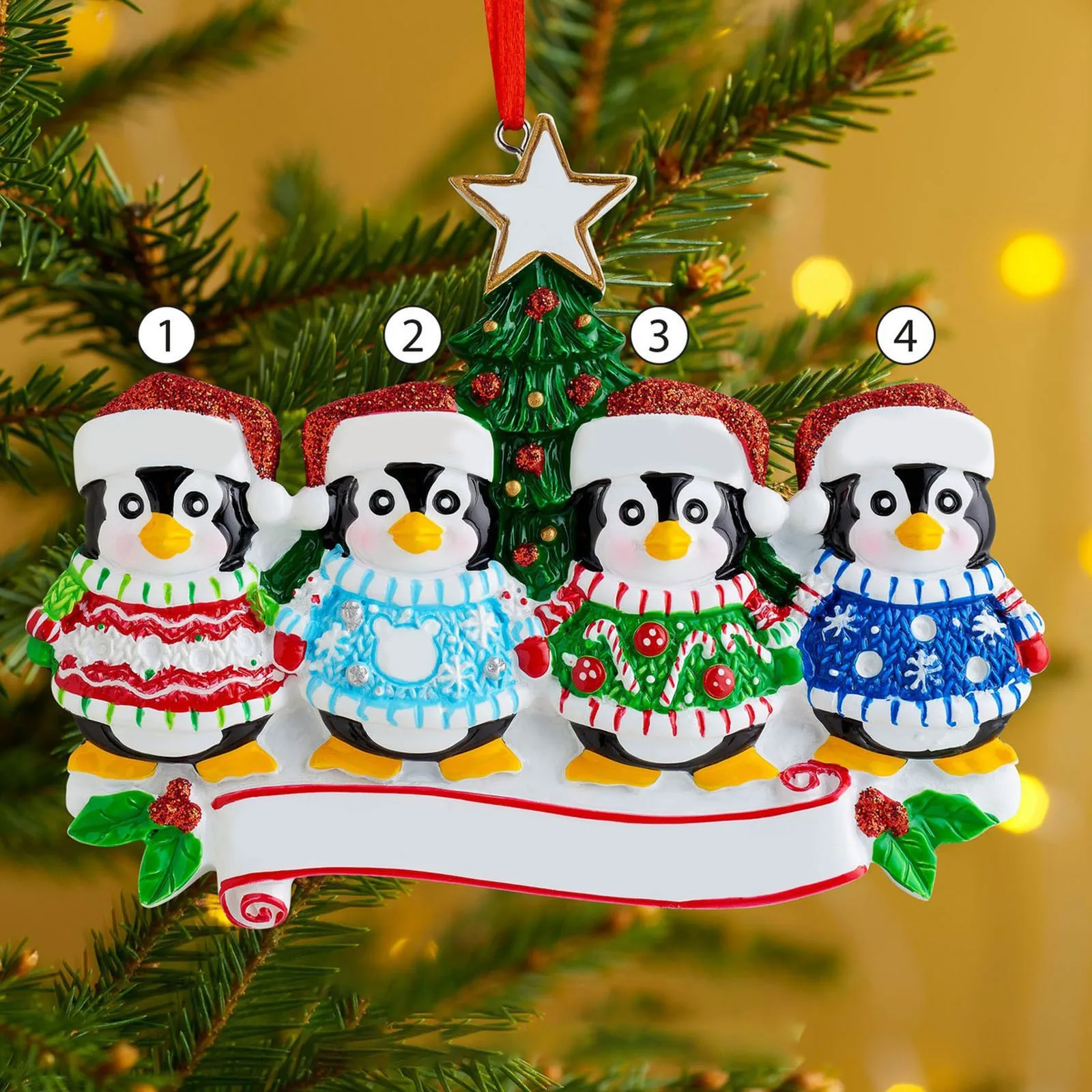 

Personalized Penguin Family Christmas Ornament Xmas Tree Bauble Decoration Ornament Holiday Decorations Christmas Decoration