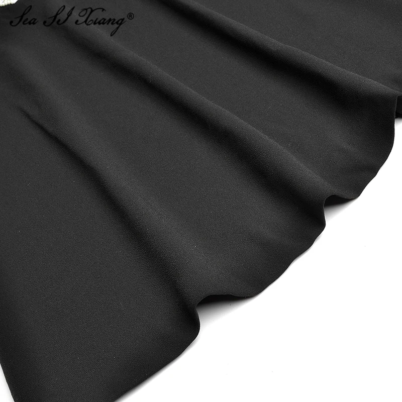 

Seasixiang Fashion Designer Summer Dress Women's O-Neck Lace Puff Sleeve Beading Crystal Diamond Mini Dresses 2021 New