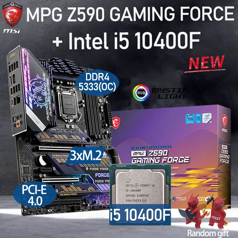 

LGA1200 MSI MPG Z590 GAMING FORCE Motherboard Set+Intel Core i5 10400F Combo DDR4 128GB(OC) M.2 PCI-E 4.0 Placa-mãe Desktop Z590