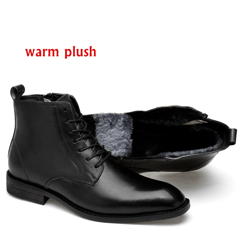 black plush warm Мужские модельные туфли из натуральной кожи наивысшего качества мужские кожаные ботинки вечерние туфли для мужчин большой размер 47 мужская обувь 5 цветов - Цвет: black plush warm