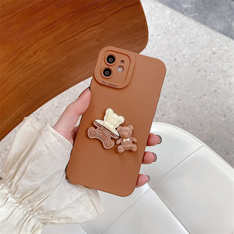 

Коричневый стерео печенье клубничный медведь для Apple 13 Телефон чехол для iPhone 11/12 promax Women XSMAX/XR/8p