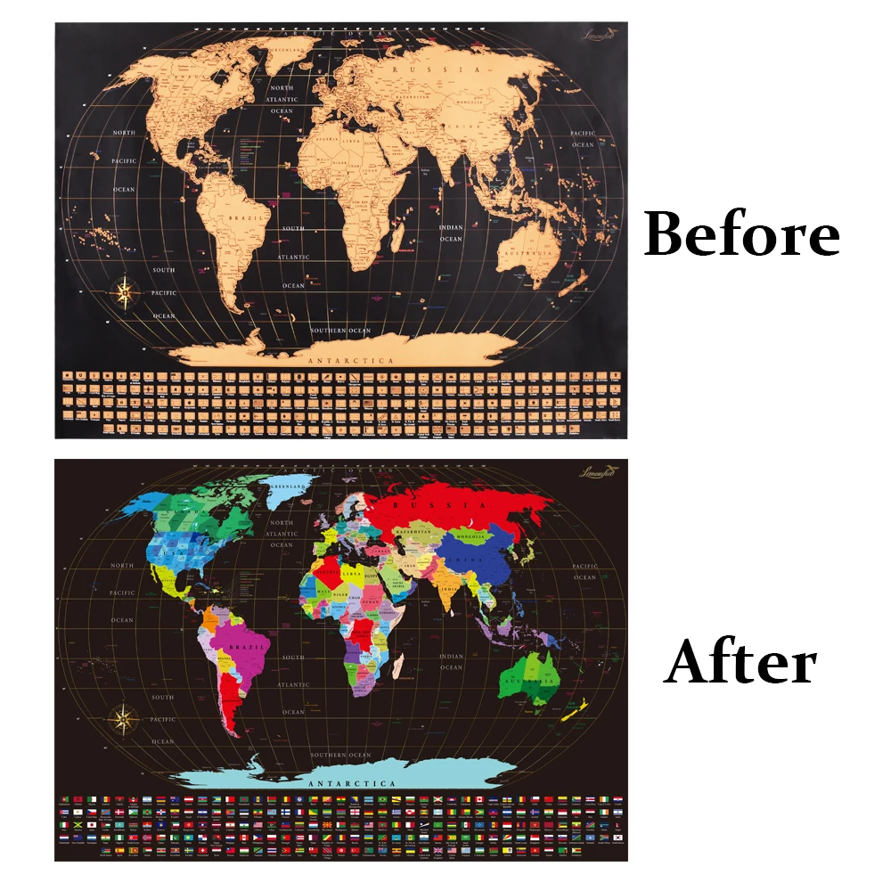 Large Size Scratch Off World Travel Map Wall Sticker Poster Vibrant Colors Detailed Journal Planner Gift Package for Travelers