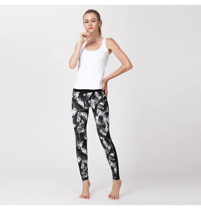 

Women Slim Elastic Quick Dry Leggings Patchwork Geometry Printing High Waist Trousers Fitness Sports Jogging Yoga Pants