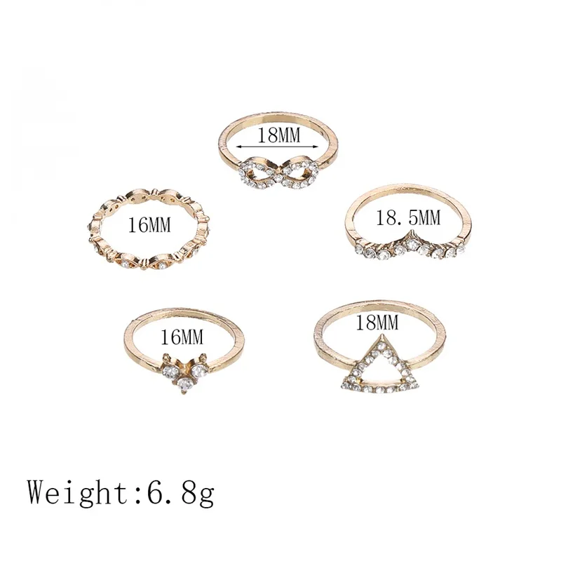 5 шт./компл. модные кольца с золотым кристаллом Персиковое сердце геометрическое