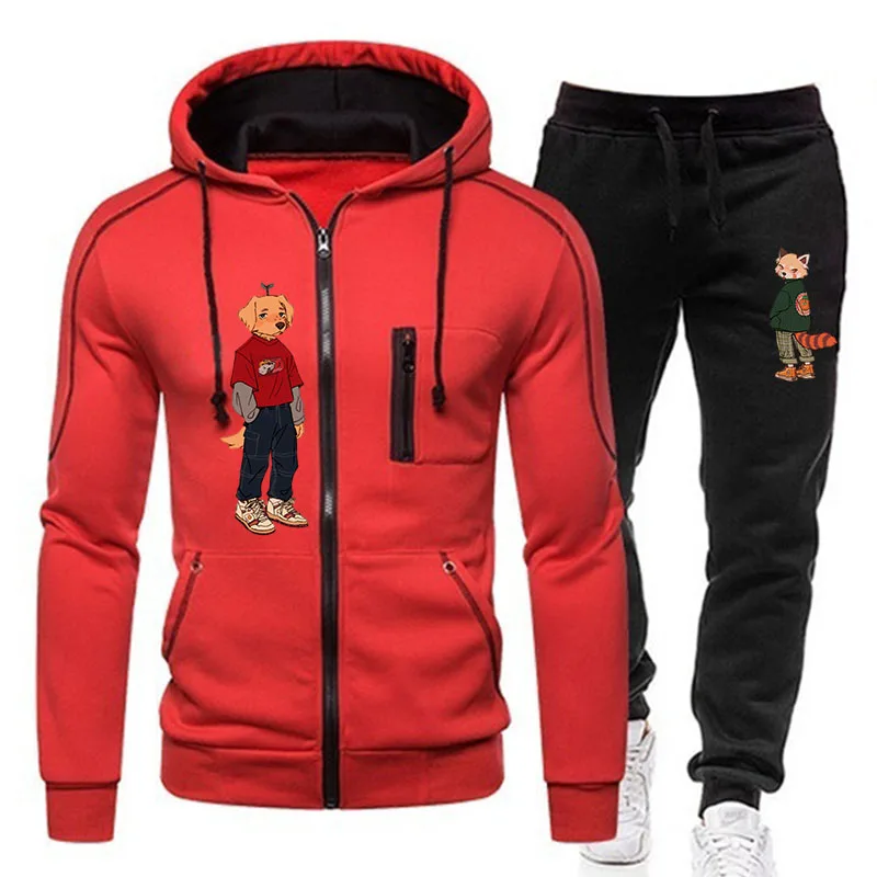 

Cartoon Fox Print New Autumn And Winter Men's Sets Hoodies+Pants Sport Suits Casual Sweatshirts Tracksuit Sportswear