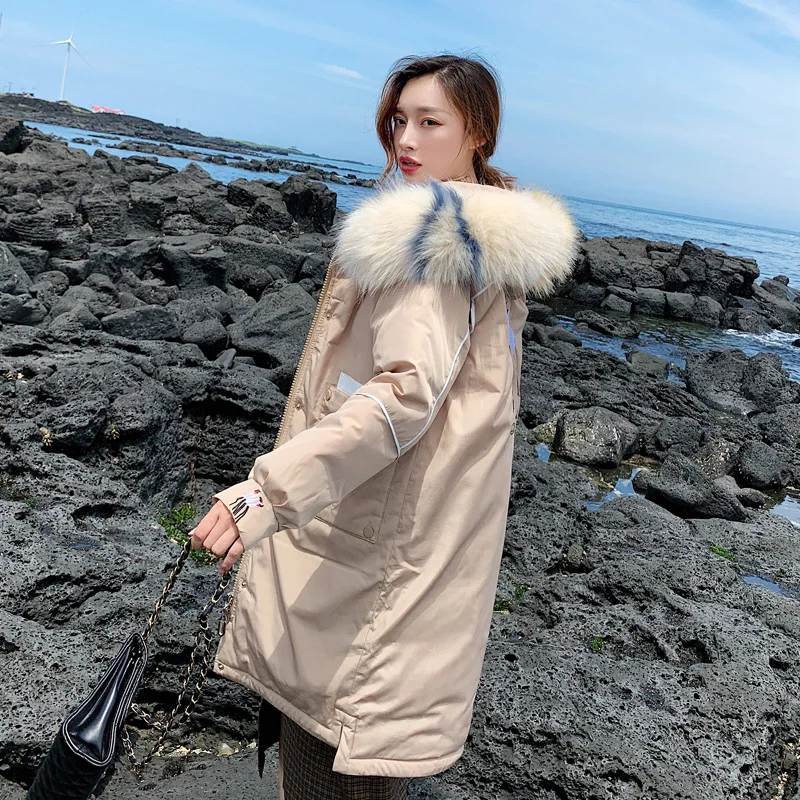 2019 Новая модная зимняя Для женщин искусственный меховой воротник с капюшоном