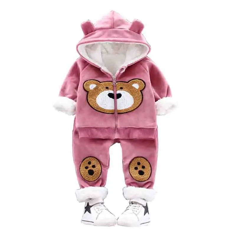 

2022 Children Clothing Autumn Winter New Baby Plus Velvet Thick Sweater Two-piece Baby Boys Cartoon Suit Baby Girls Bear Clothes
